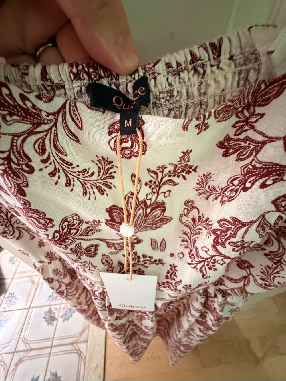 Quince Floral Print Sleeveless Midi Dress in White and Burgundy - Picture 2 of 4